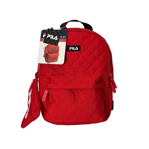 Fila Womens Backpack Red Quilt With Pouch Medium Eileen Backpack New - Picture 8 of 15